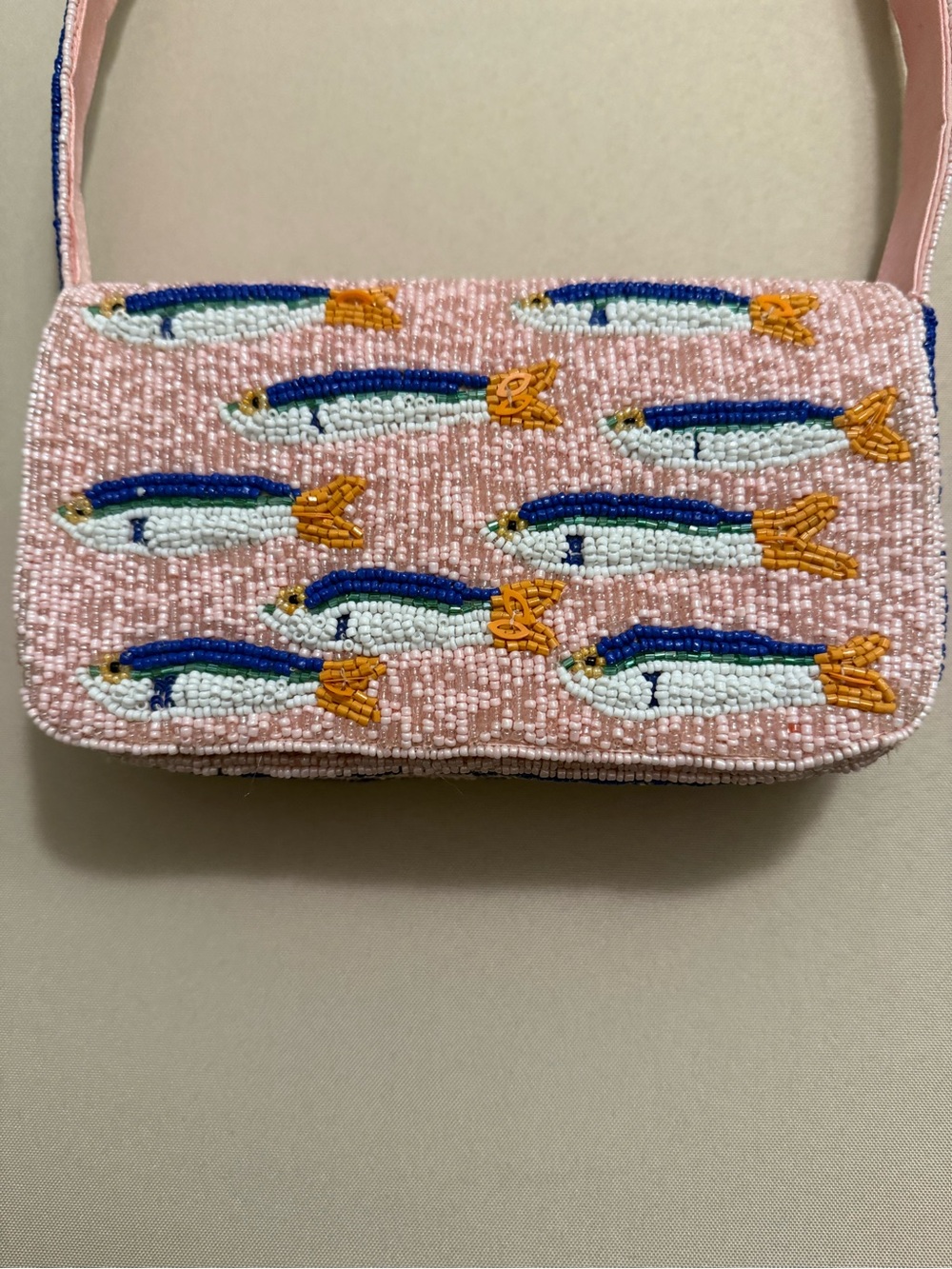 India Beaded Bag Pink Sardines with Sardine Bag Charm - Picture 7 of 11